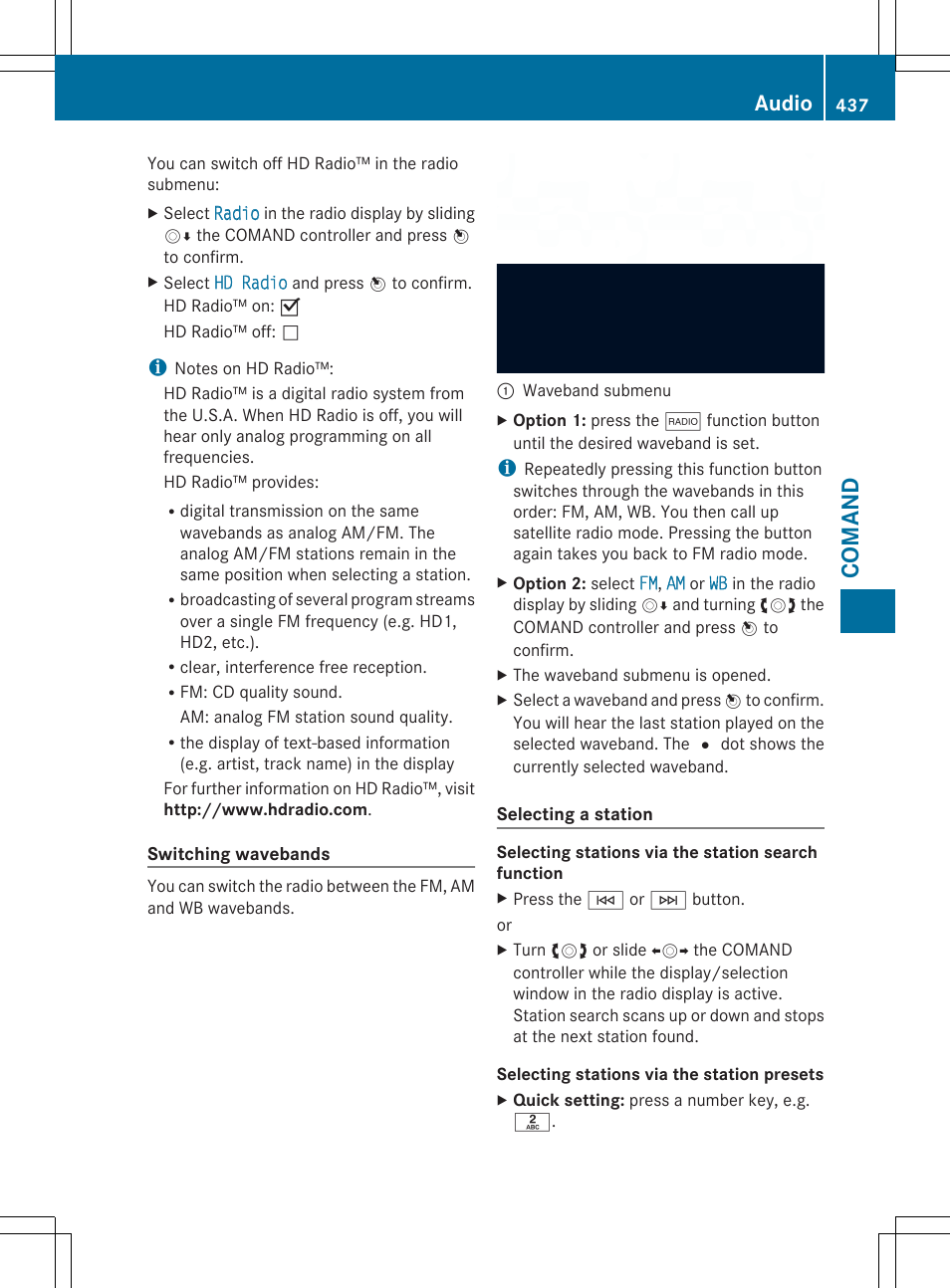 Comand, Audio | Mercedes-Benz SL-Class 2014 Owners Manual User Manual | Page 439 / 618