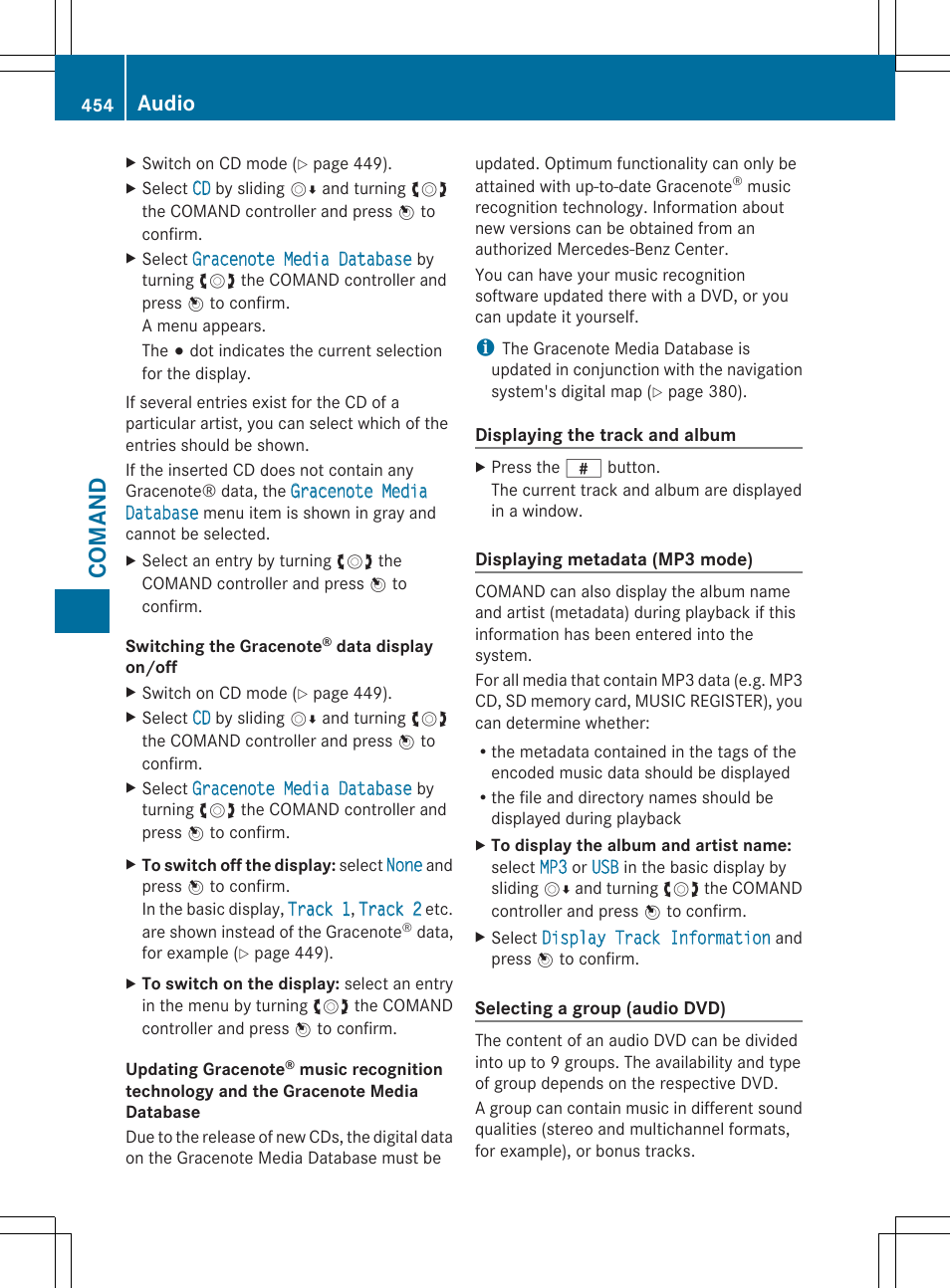 Co ma nd, Audio | Mercedes-Benz SL-Class 2014 Owners Manual User Manual | Page 456 / 618