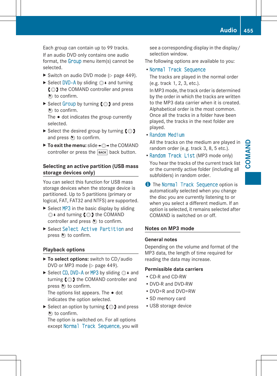 Co ma nd, Audio | Mercedes-Benz SL-Class 2014 Owners Manual User Manual | Page 457 / 618