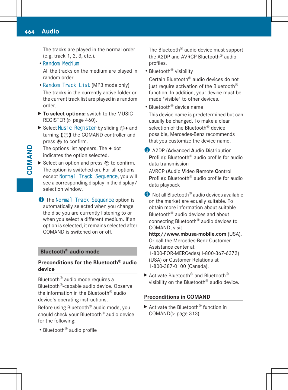 Comand, Audio | Mercedes-Benz SL-Class 2014 Owners Manual User Manual | Page 466 / 618