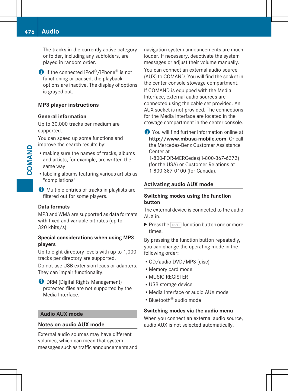 Comand, Audio | Mercedes-Benz SL-Class 2014 Owners Manual User Manual | Page 478 / 618