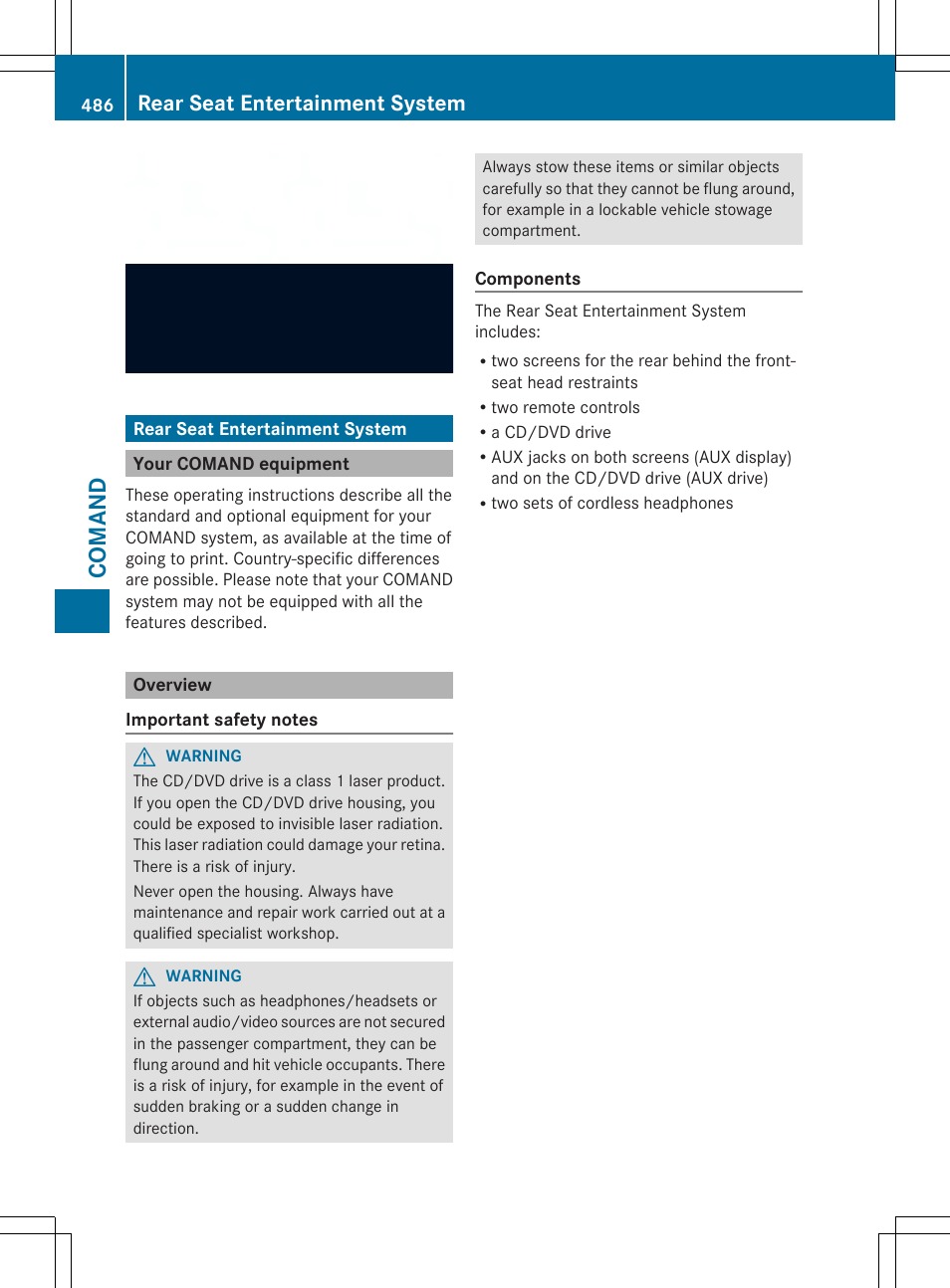 Co ma nd, Rear seat entertainment system | Mercedes-Benz SL-Class 2014 Owners Manual User Manual | Page 488 / 618