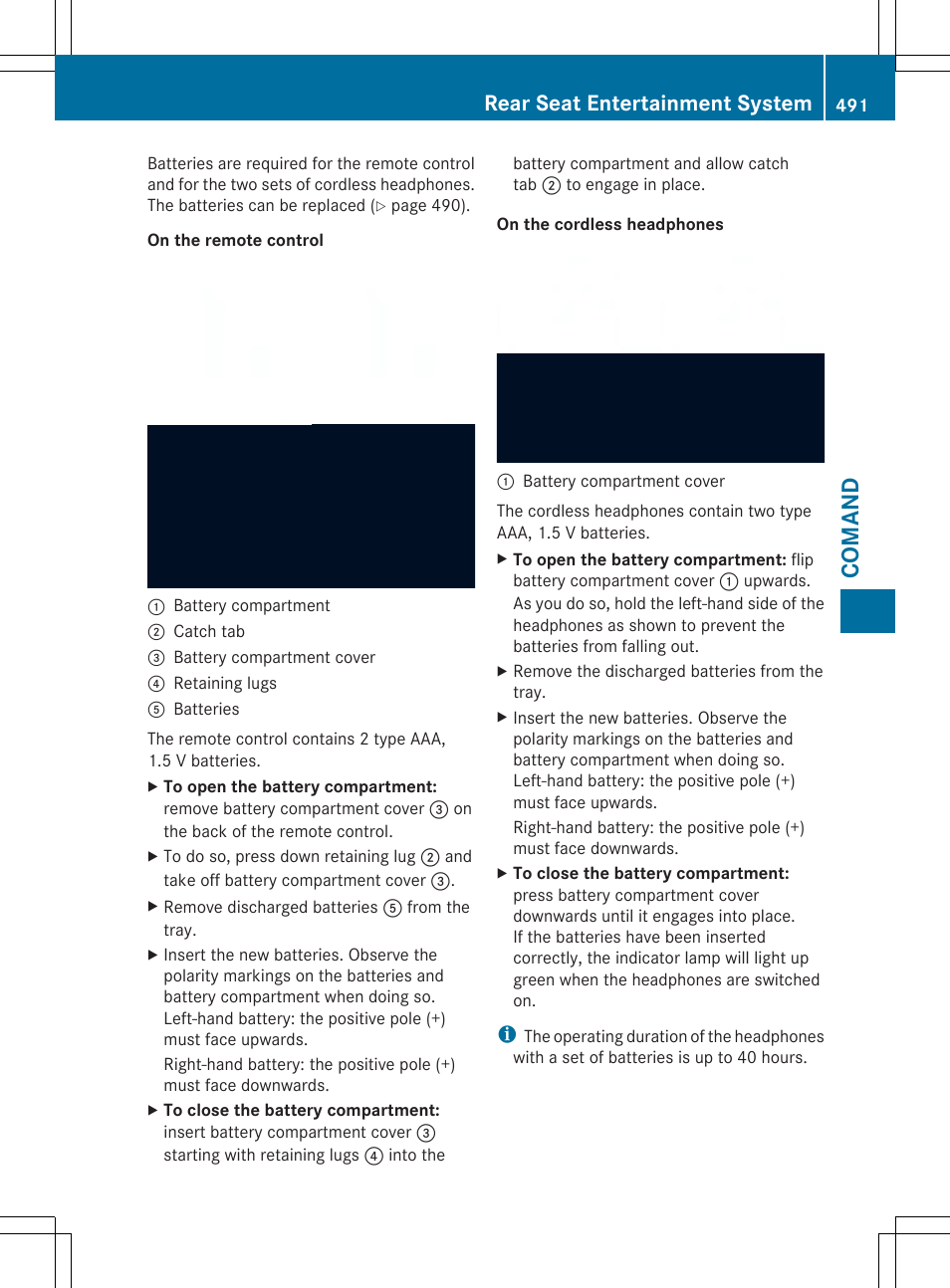 Comand, Rear seat entertainment system | Mercedes-Benz SL-Class 2014 Owners Manual User Manual | Page 493 / 618