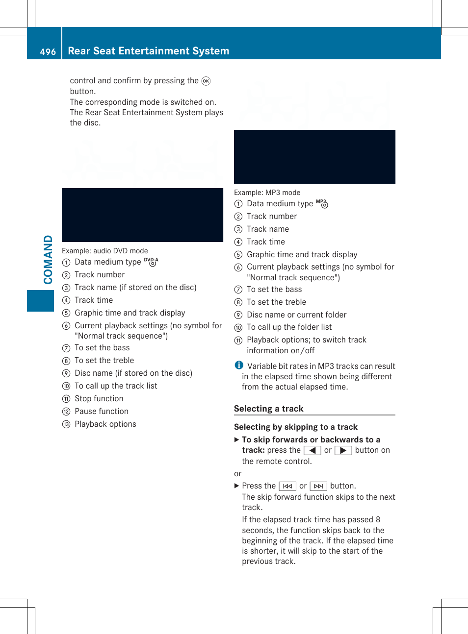 Comand, Rear seat entertainment system | Mercedes-Benz SL-Class 2014 Owners Manual User Manual | Page 498 / 618