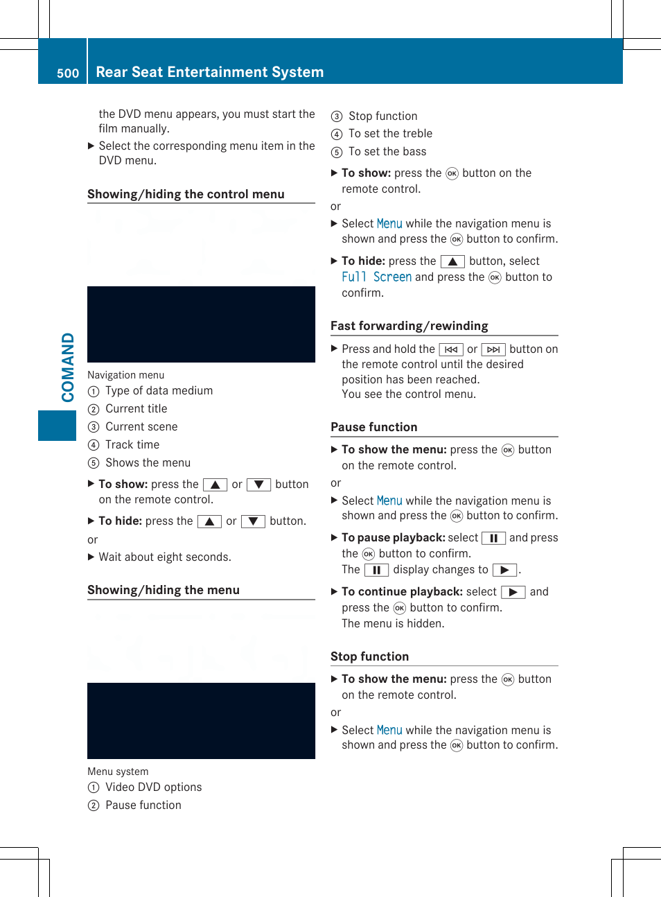 Co ma nd, Rear seat entertainment system | Mercedes-Benz SL-Class 2014 Owners Manual User Manual | Page 502 / 618