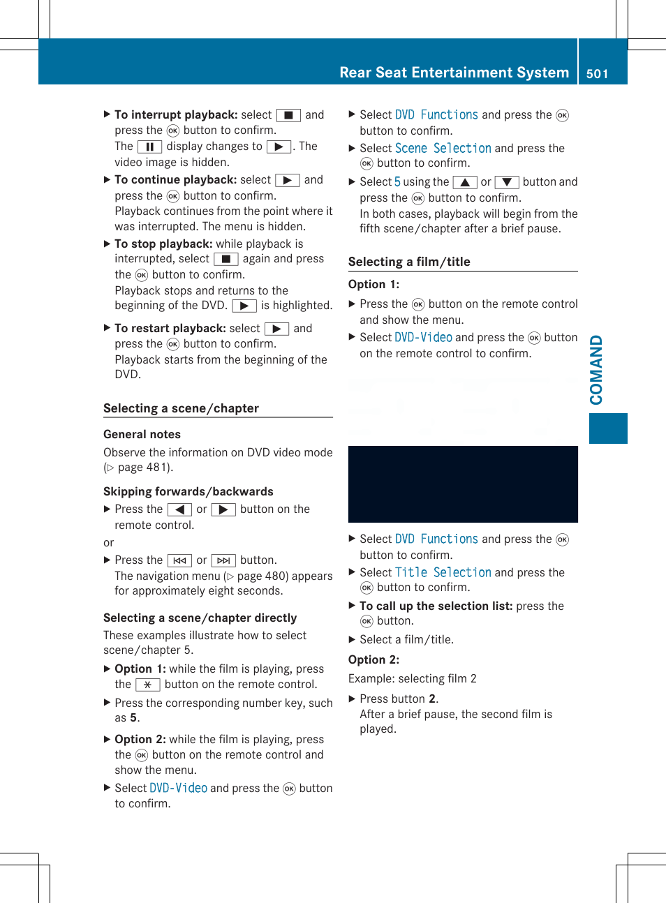 Co ma nd, Rear seat entertainment system | Mercedes-Benz SL-Class 2014 Owners Manual User Manual | Page 503 / 618