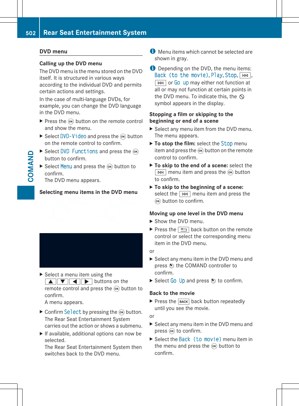 Coman d, Rear seat entertainment system | Mercedes-Benz SL-Class 2014 Owners Manual User Manual | Page 504 / 618