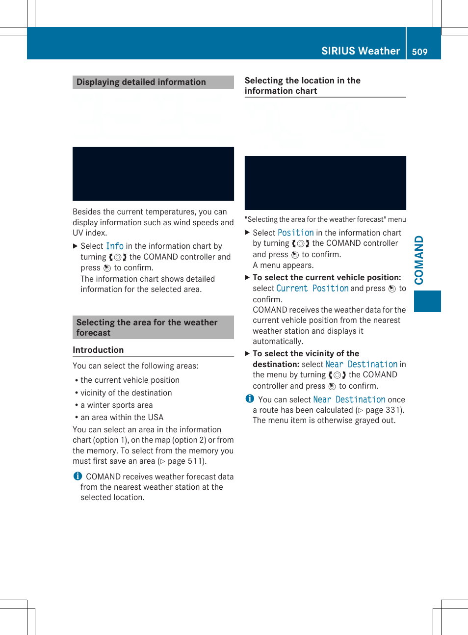 Coman d, Sirius weather | Mercedes-Benz SL-Class 2014 Owners Manual User Manual | Page 511 / 618
