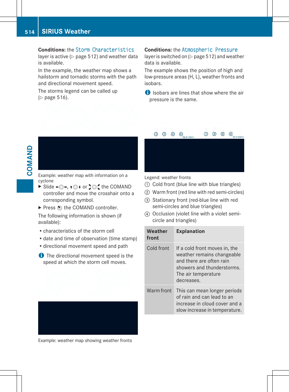 Coman d, Sirius weather | Mercedes-Benz SL-Class 2014 Owners Manual User Manual | Page 516 / 618
