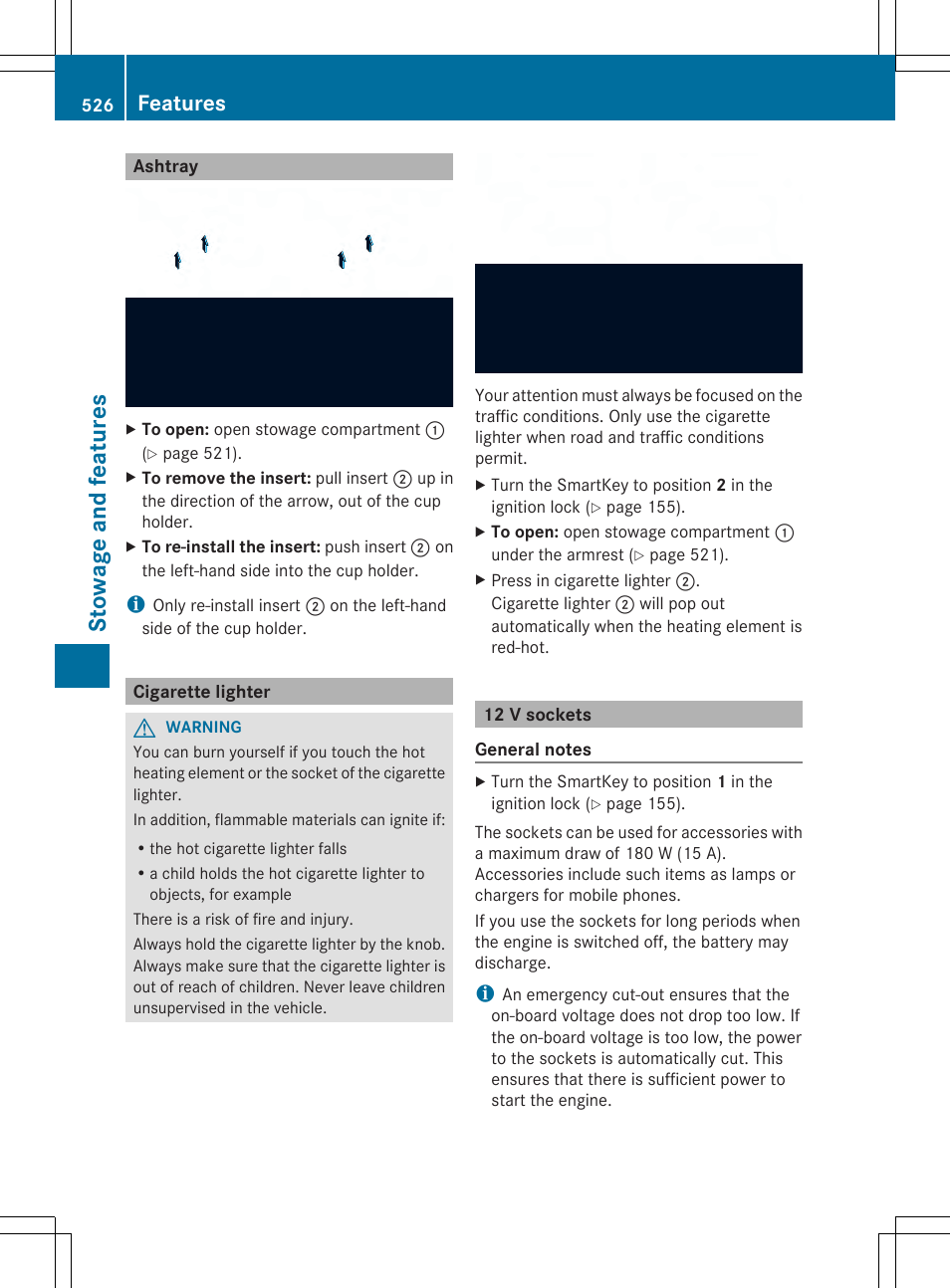 St owage and fea tu re s, Features | Mercedes-Benz SL-Class 2014 Owners Manual User Manual | Page 528 / 618