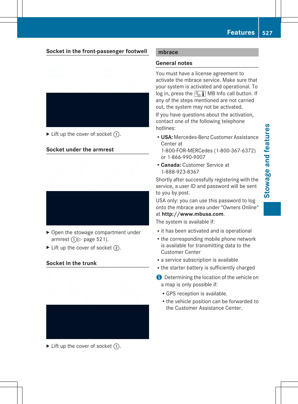 Stowage and features, Features | Mercedes-Benz SL-Class 2014 Owners Manual User Manual | Page 529 / 618
