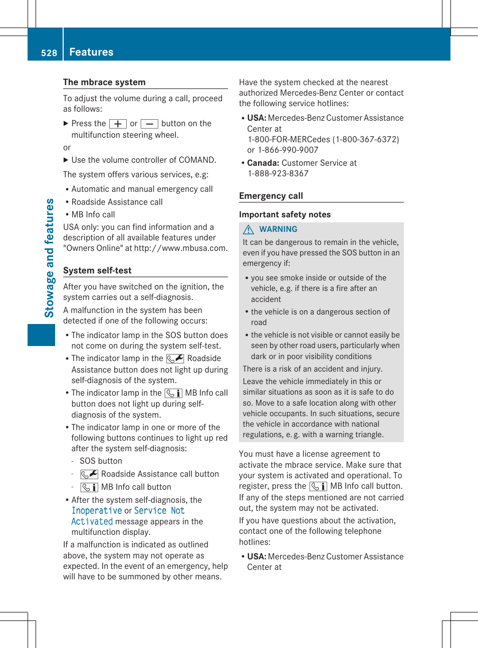 Sto wag e an d fe ature s, Features | Mercedes-Benz SL-Class 2014 Owners Manual User Manual | Page 530 / 618
