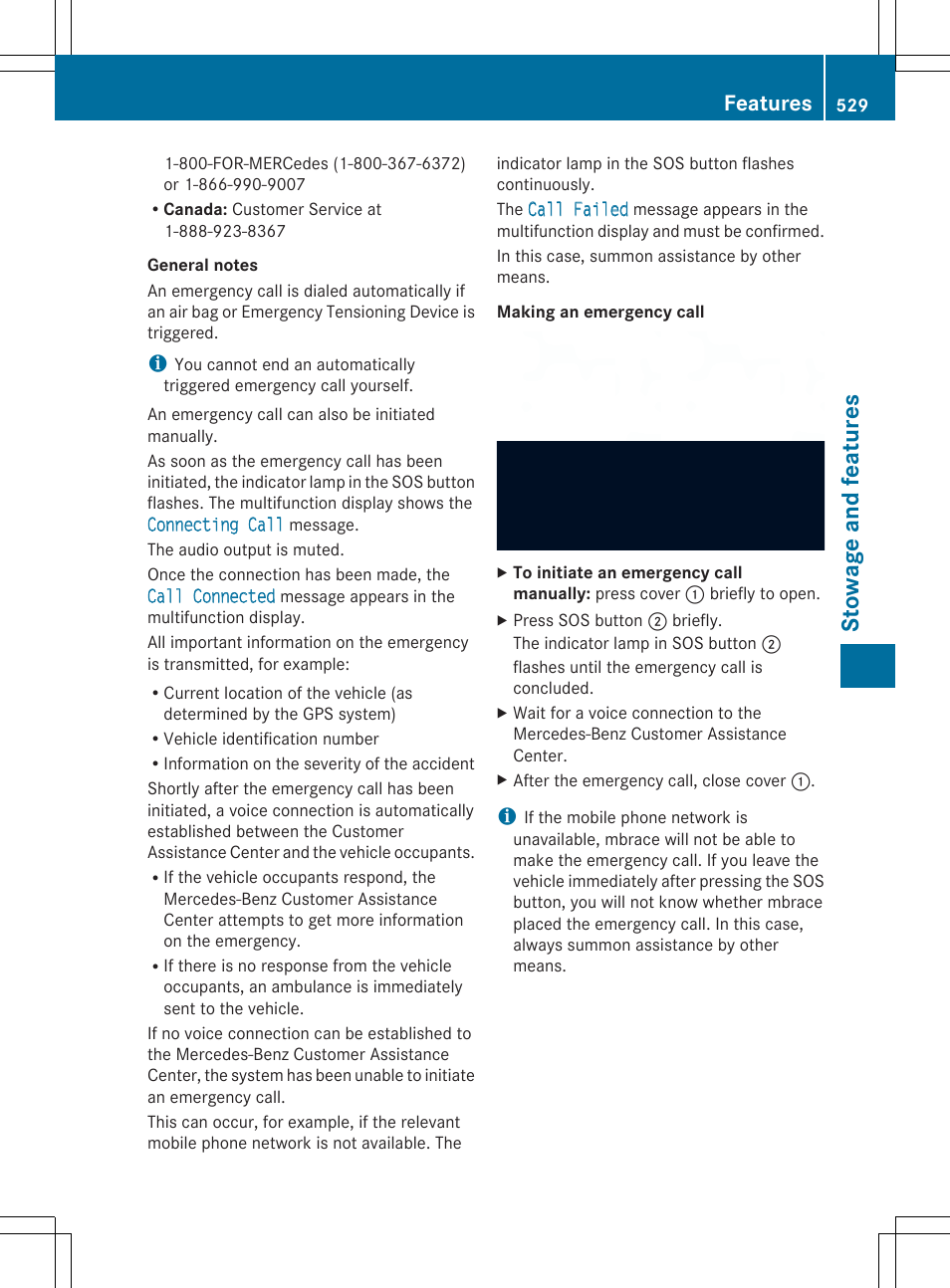 Stow age and features, Features | Mercedes-Benz SL-Class 2014 Owners Manual User Manual | Page 531 / 618