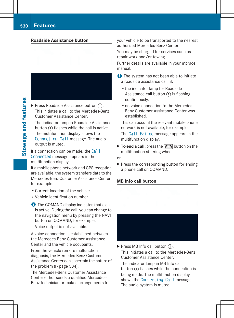 Stow age and fea tures, Features | Mercedes-Benz SL-Class 2014 Owners Manual User Manual | Page 532 / 618