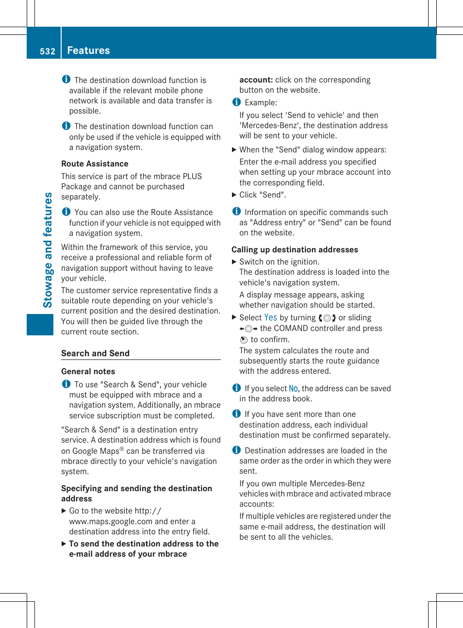 Stowage and features, Features | Mercedes-Benz SL-Class 2014 Owners Manual User Manual | Page 534 / 618