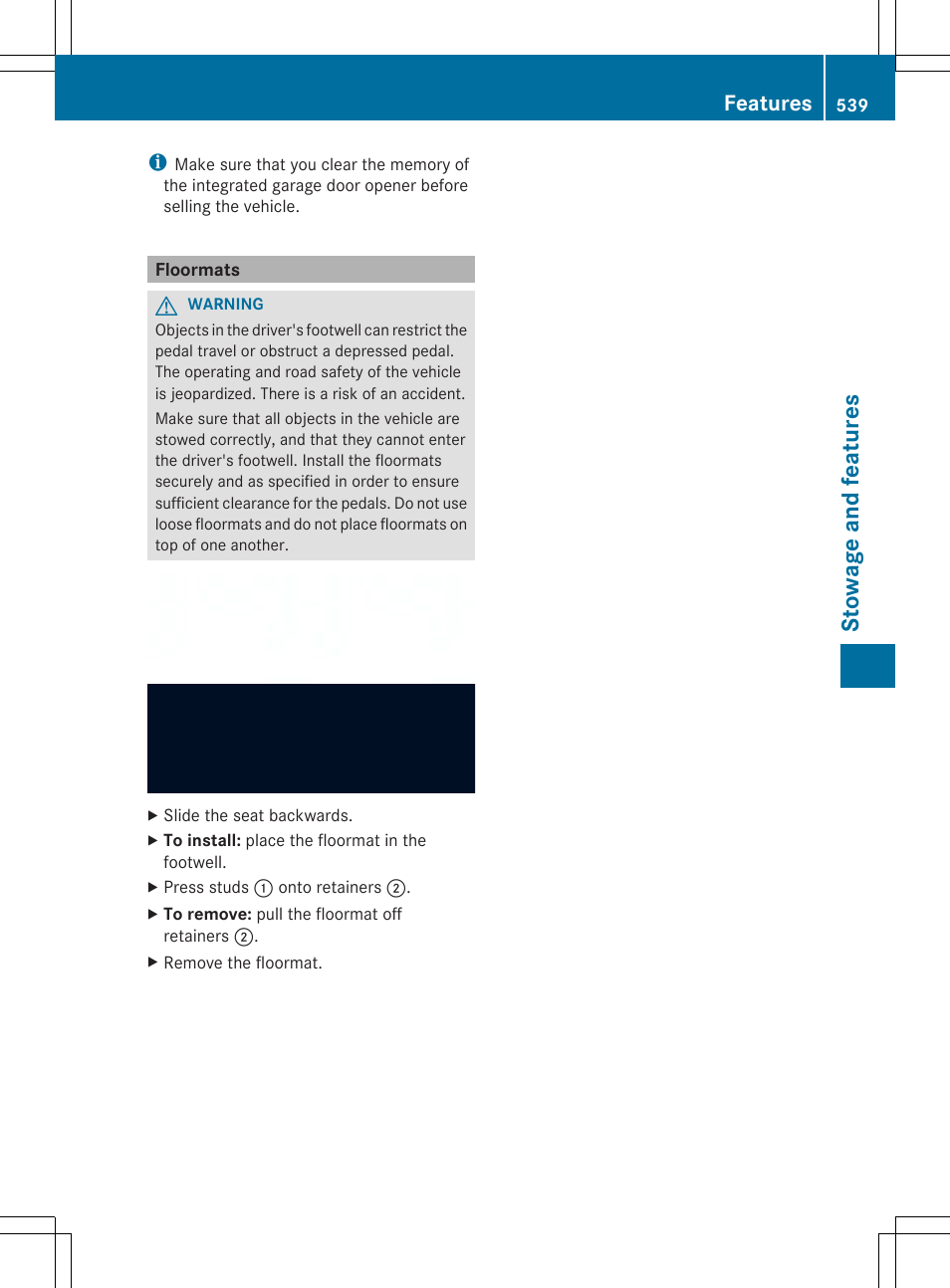 Stowage and features, Features | Mercedes-Benz SL-Class 2014 Owners Manual User Manual | Page 541 / 618