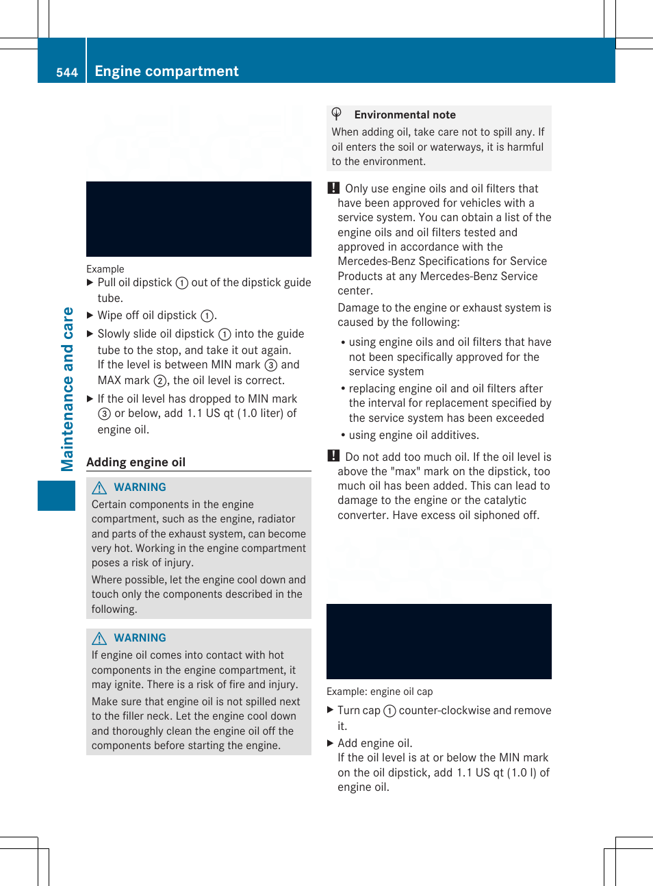 Mai nte nan ce and ca re, Engine compartment | Mercedes-Benz SL-Class 2014 Owners Manual User Manual | Page 546 / 618