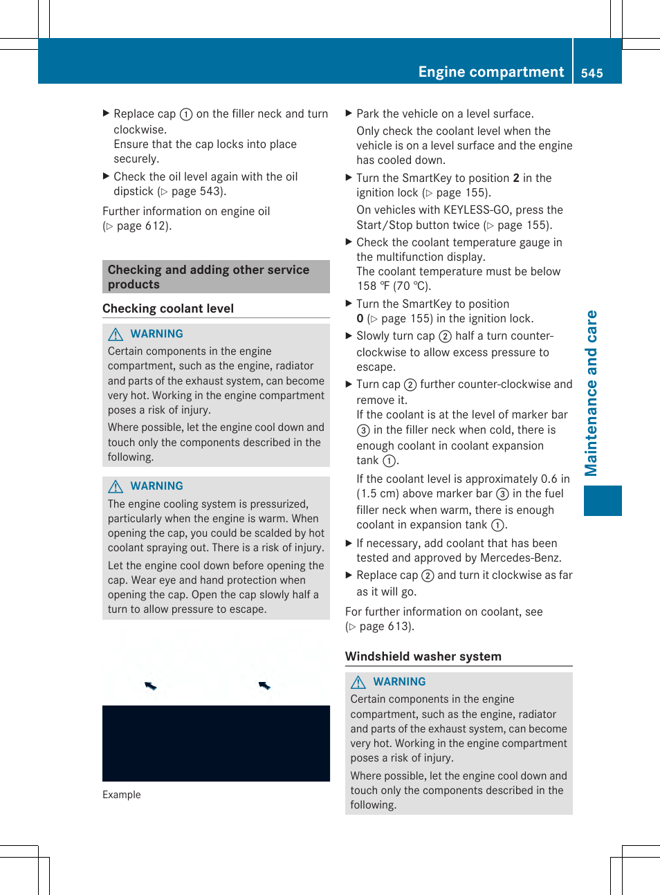 Ma int enan ce and car e, Engine compartment | Mercedes-Benz SL-Class 2014 Owners Manual User Manual | Page 547 / 618