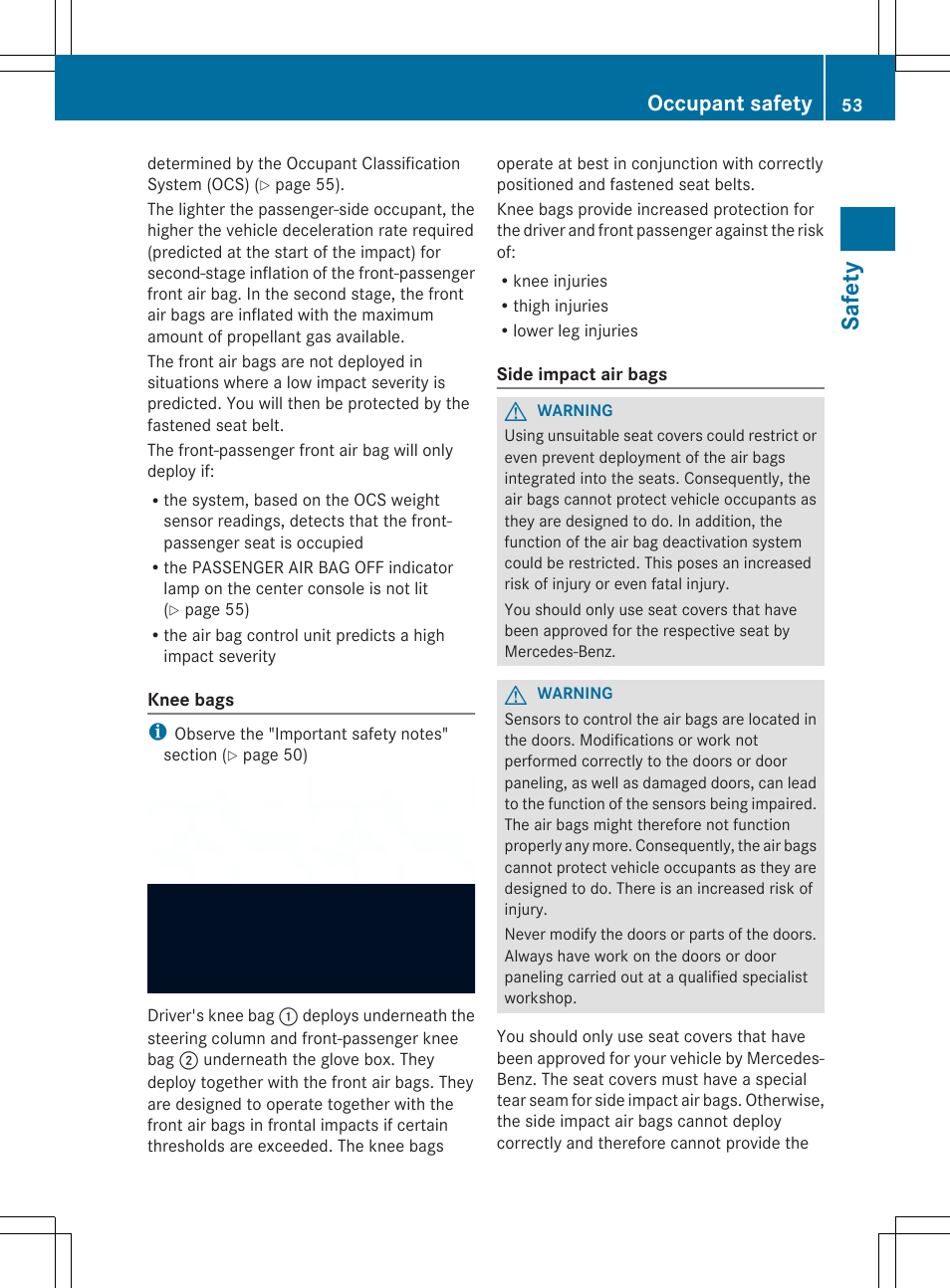 Safet y, Occupant safety | Mercedes-Benz SL-Class 2014 Owners Manual User Manual | Page 55 / 618