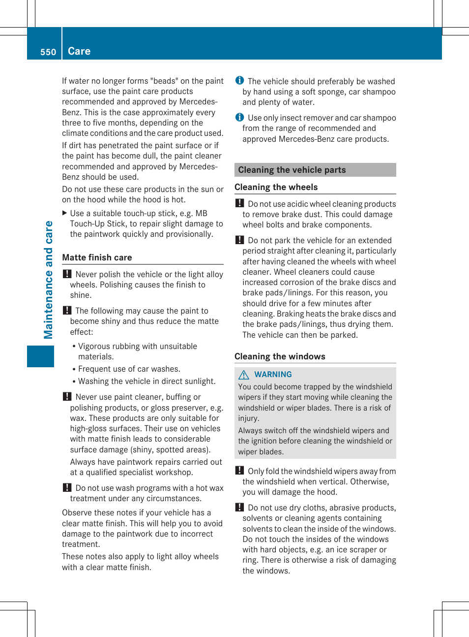 Maintenanc e and care, Care | Mercedes-Benz SL-Class 2014 Owners Manual User Manual | Page 552 / 618