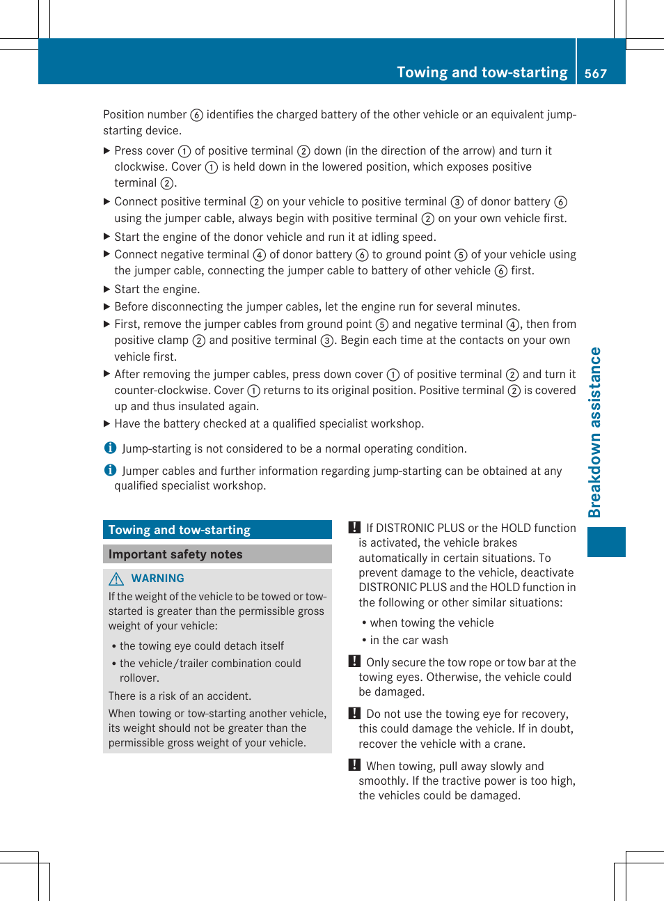Breakdown assista nce, Towing and tow-starting | Mercedes-Benz SL-Class 2014 Owners Manual User Manual | Page 569 / 618