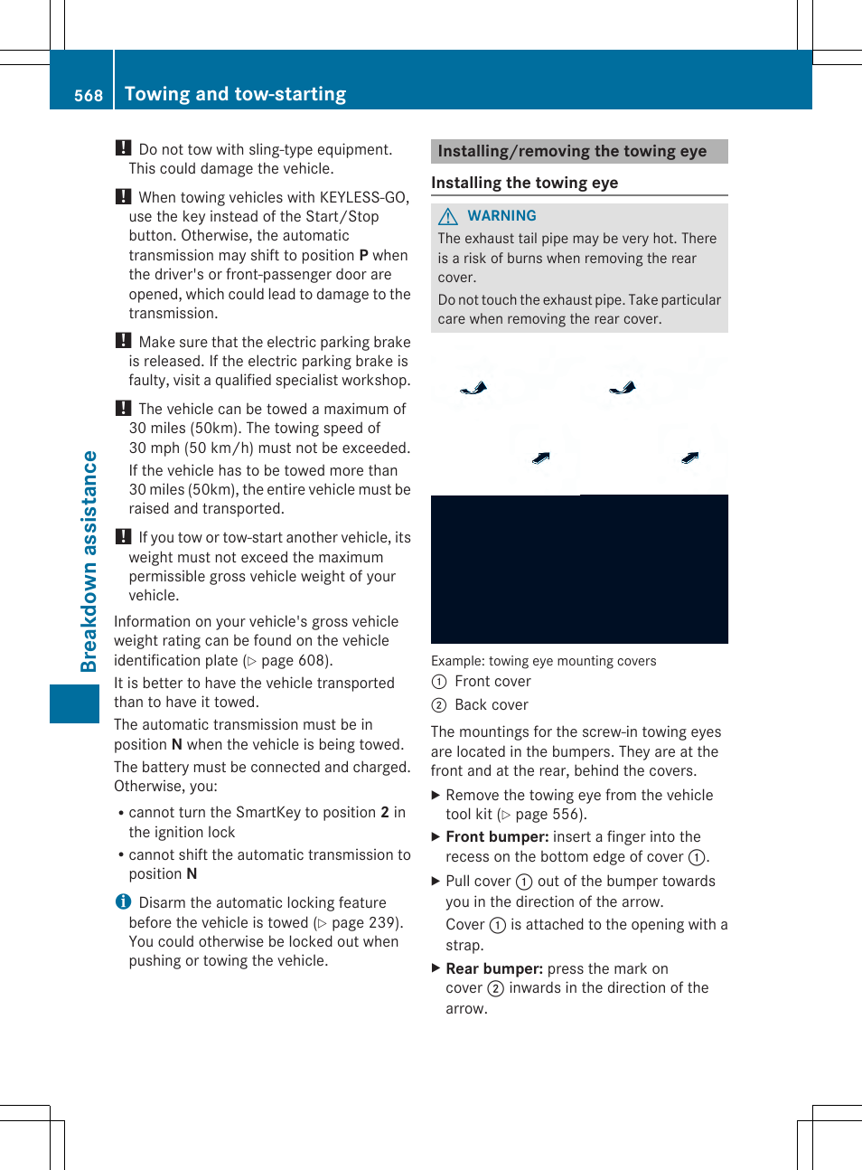 Breakd own assist ance, Towing and tow-starting | Mercedes-Benz SL-Class 2014 Owners Manual User Manual | Page 570 / 618