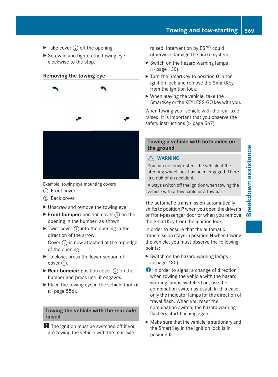 Breakdown assistance, Towing and tow-starting | Mercedes-Benz SL-Class 2014 Owners Manual User Manual | Page 571 / 618