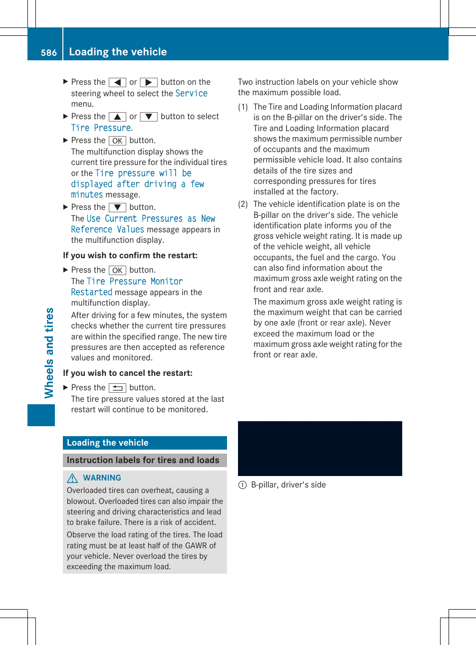 Wheels and tires, Loading the vehicle | Mercedes-Benz SL-Class 2014 Owners Manual User Manual | Page 588 / 618