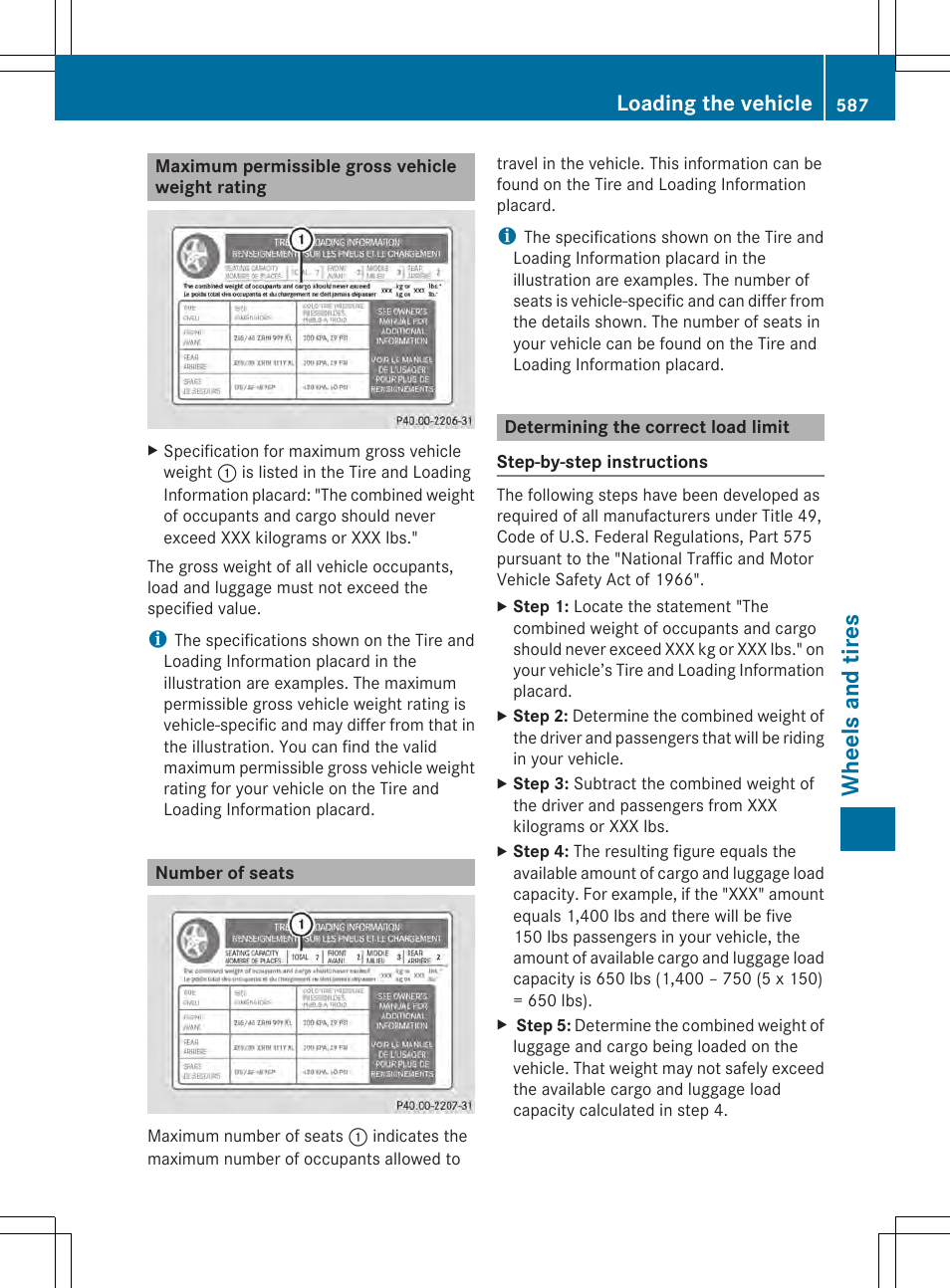 Wheels and tires, Loading the vehicle | Mercedes-Benz SL-Class 2014 Owners Manual User Manual | Page 589 / 618