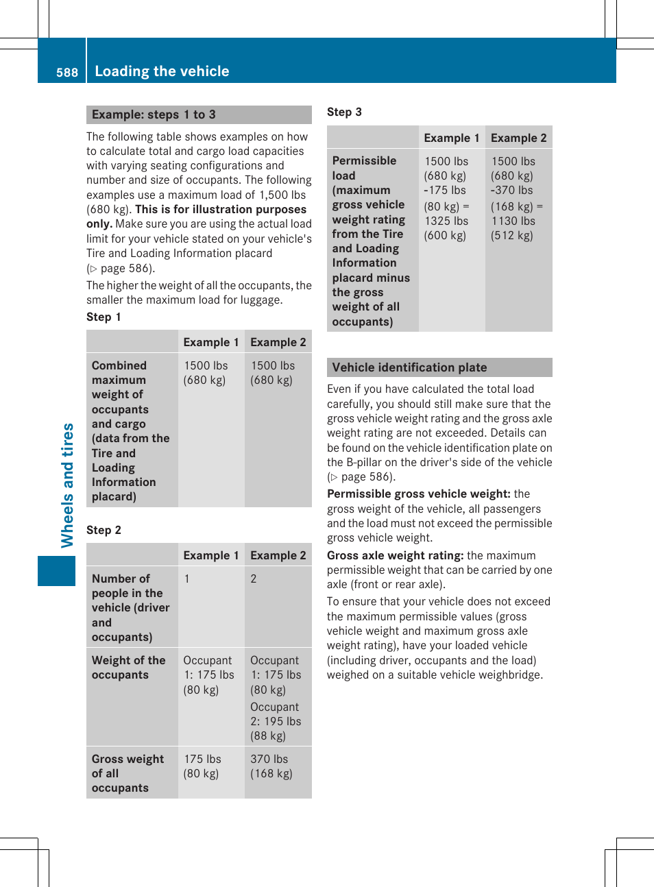 Wh eels and tir es, Loading the vehicle | Mercedes-Benz SL-Class 2014 Owners Manual User Manual | Page 590 / 618