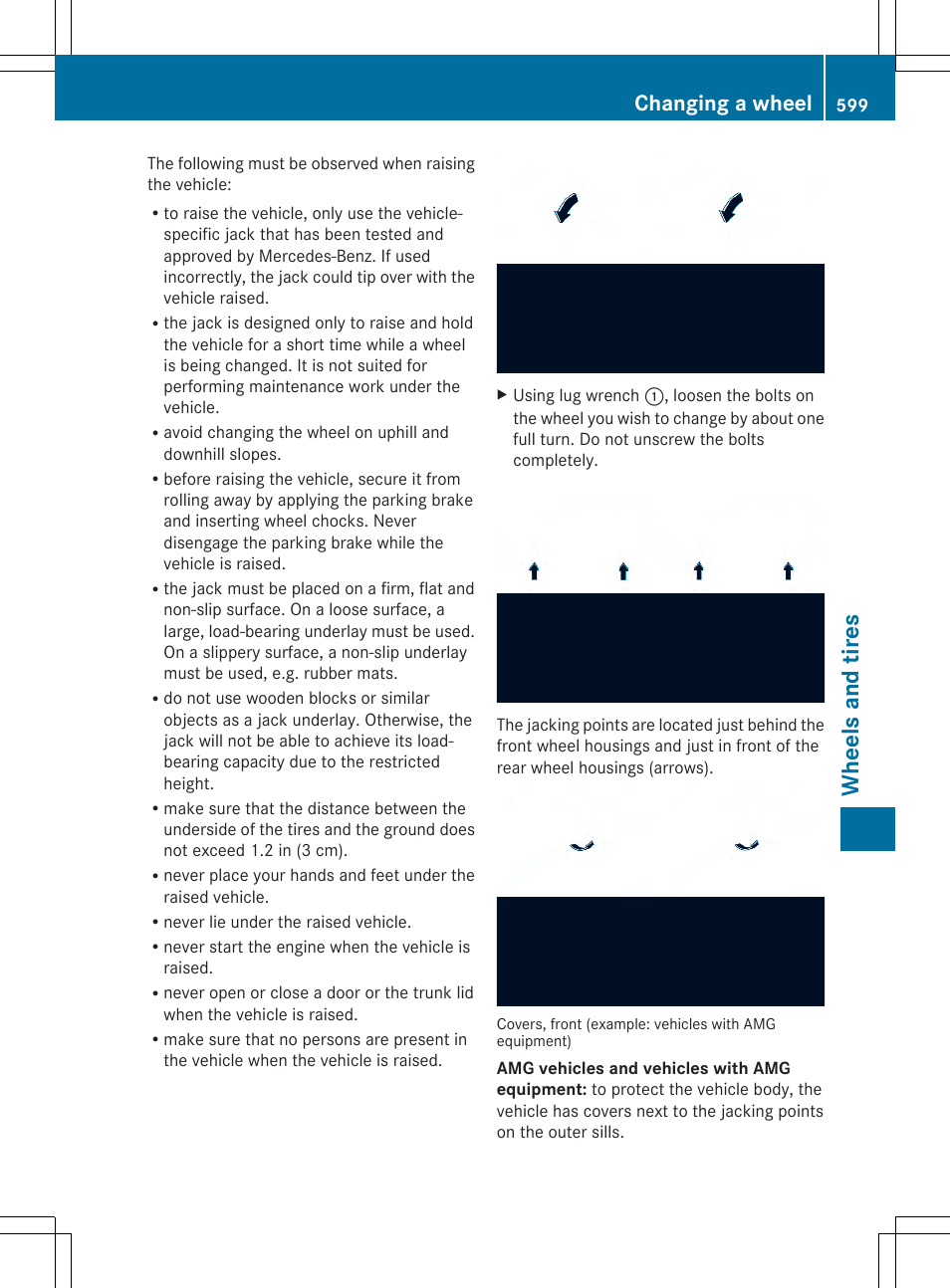 Wheels and tires, Changing a wheel | Mercedes-Benz SL-Class 2014 Owners Manual User Manual | Page 601 / 618