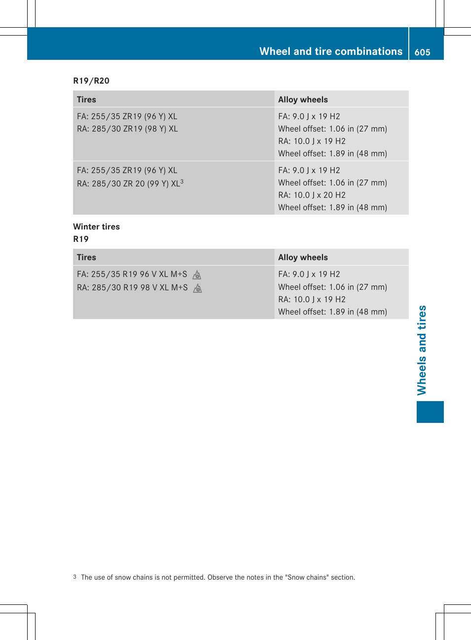 Whee ls and tires, Wheel and tire combinations | Mercedes-Benz SL-Class 2014 Owners Manual User Manual | Page 607 / 618