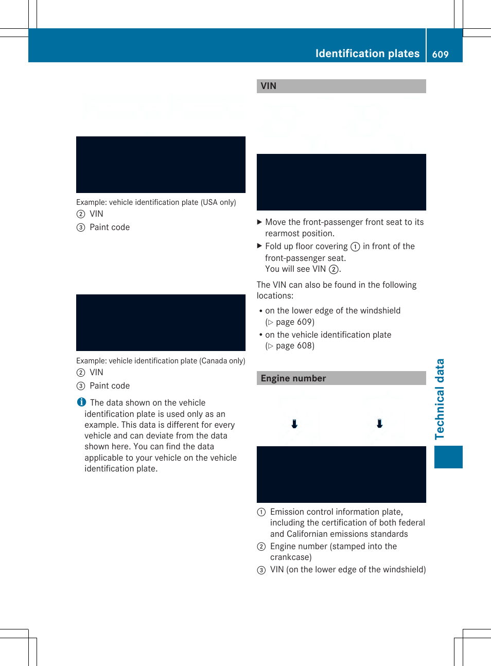 Tec hni ca ldata, Identification plates | Mercedes-Benz SL-Class 2014 Owners Manual User Manual | Page 611 / 618