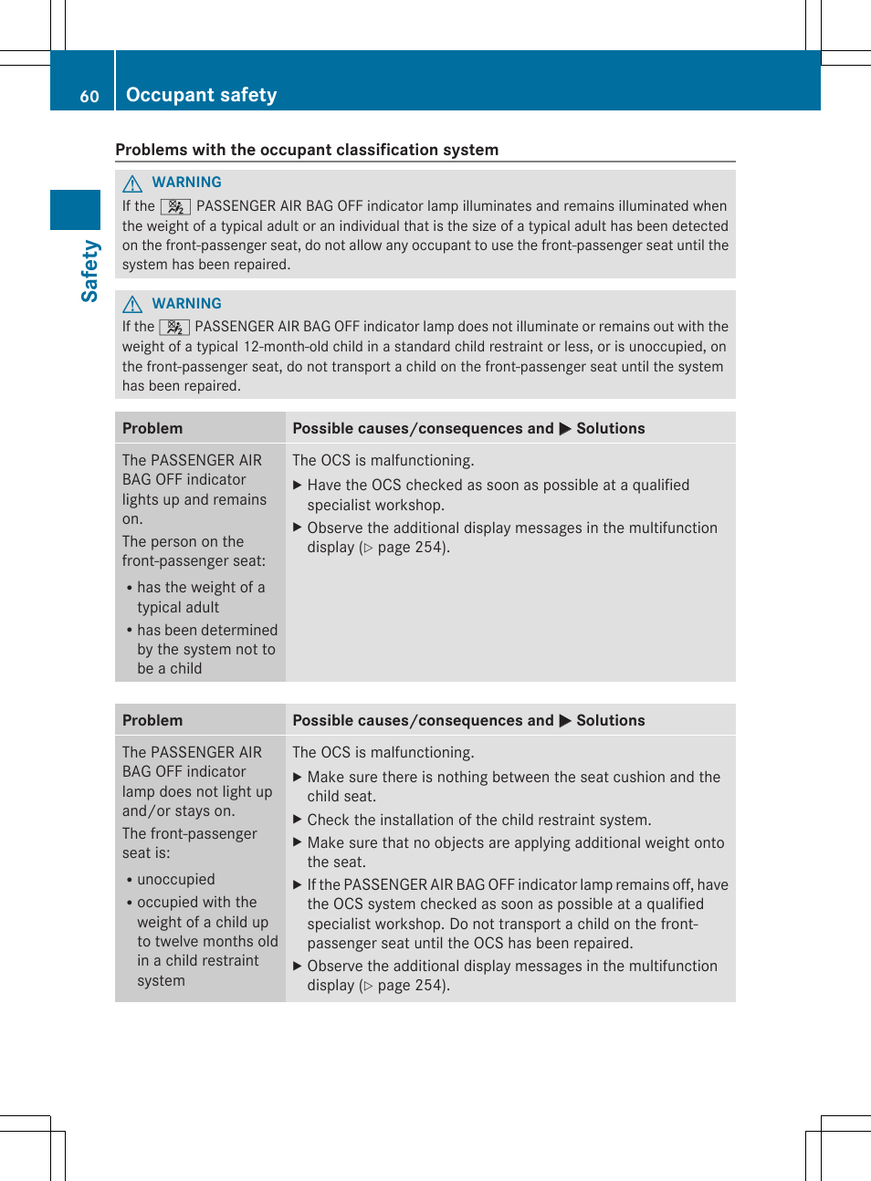 Safety, Occupant safety | Mercedes-Benz SL-Class 2014 Owners Manual User Manual | Page 62 / 618