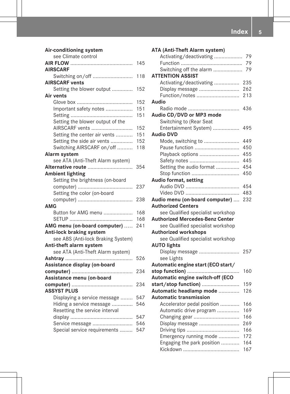 Index | Mercedes-Benz SL-Class 2014 Owners Manual User Manual | Page 7 / 618