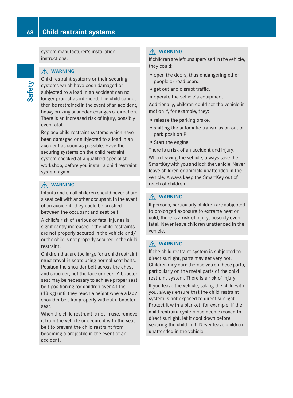 Safety, Child restraint systems | Mercedes-Benz SL-Class 2014 Owners Manual User Manual | Page 70 / 618