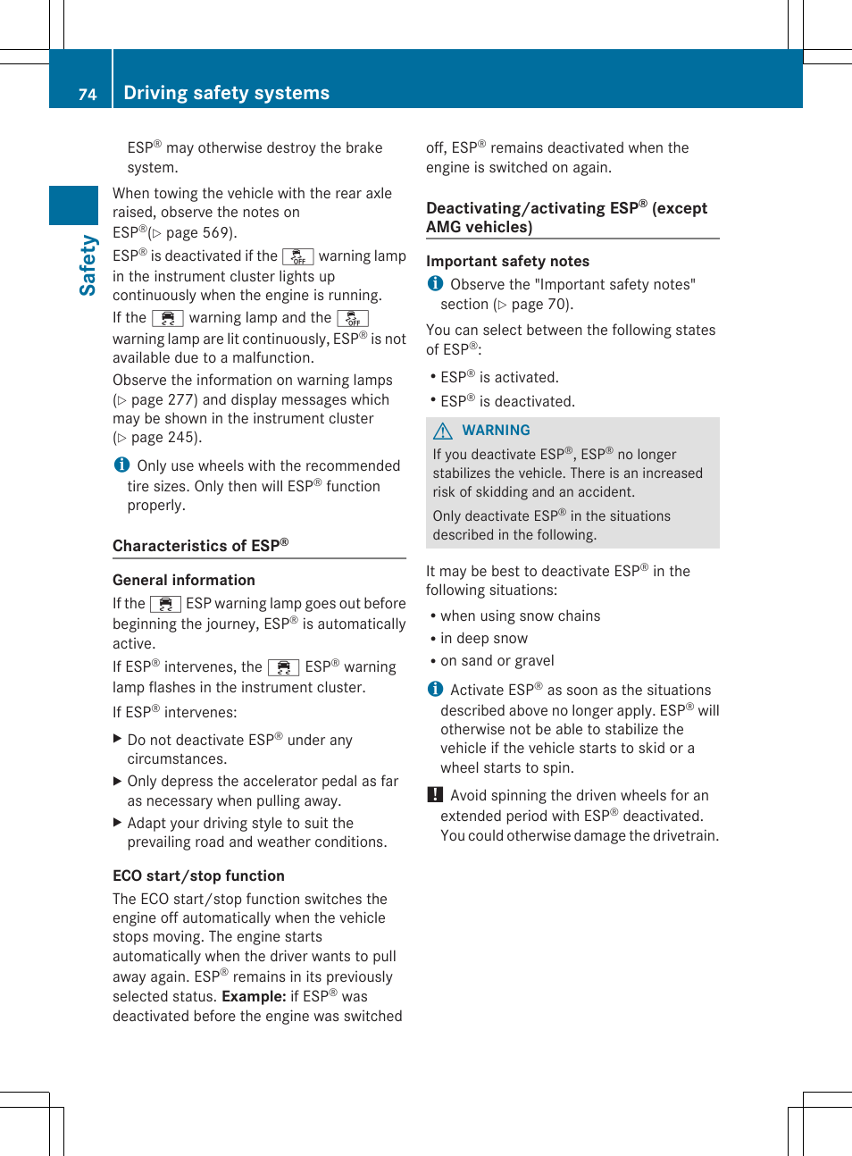 Sa fet y, Driving safety systems | Mercedes-Benz SL-Class 2014 Owners Manual User Manual | Page 76 / 618