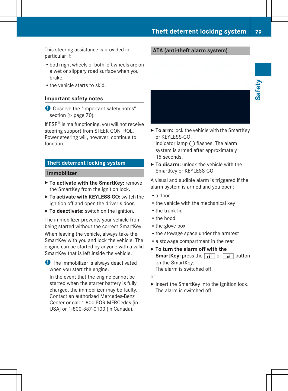 Safety, Theft deterrent locking system | Mercedes-Benz SL-Class 2014 Owners Manual User Manual | Page 81 / 618