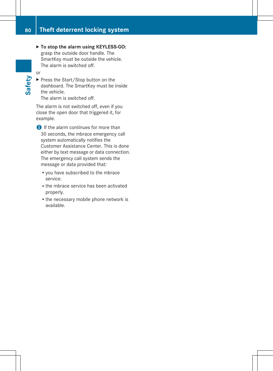 Safe ty, Theft deterrent locking system | Mercedes-Benz SL-Class 2014 Owners Manual User Manual | Page 82 / 618