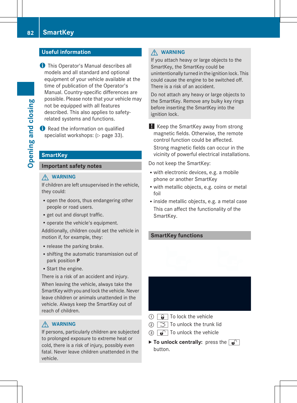 Opening and closing, Smartkey | Mercedes-Benz SL-Class 2014 Owners Manual User Manual | Page 84 / 618