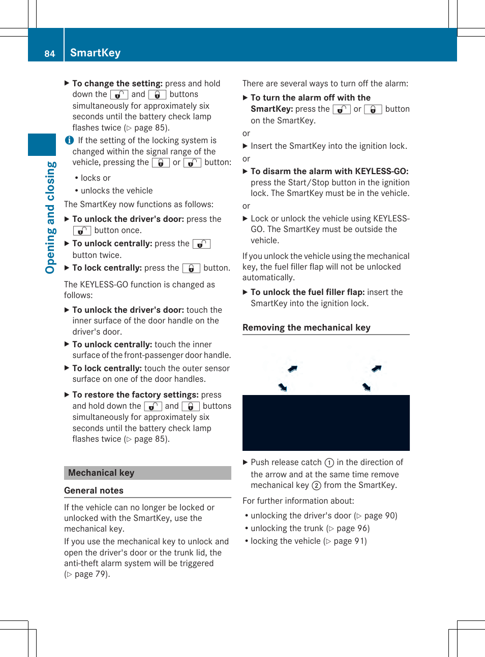 Ope ni ng and cl os in g, Smartkey | Mercedes-Benz SL-Class 2014 Owners Manual User Manual | Page 86 / 618