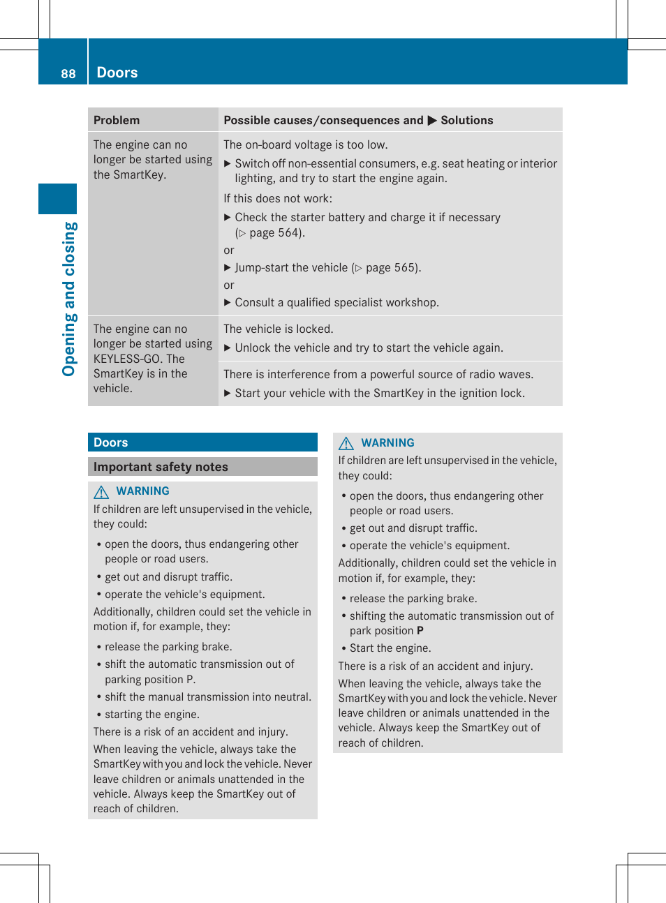 Opening and closing, Doors | Mercedes-Benz SL-Class 2014 Owners Manual User Manual | Page 90 / 618