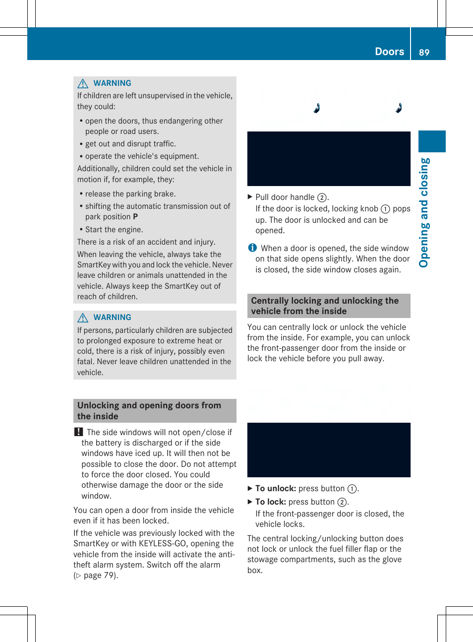 Openi ng and closing, Doors | Mercedes-Benz SL-Class 2014 Owners Manual User Manual | Page 91 / 618
