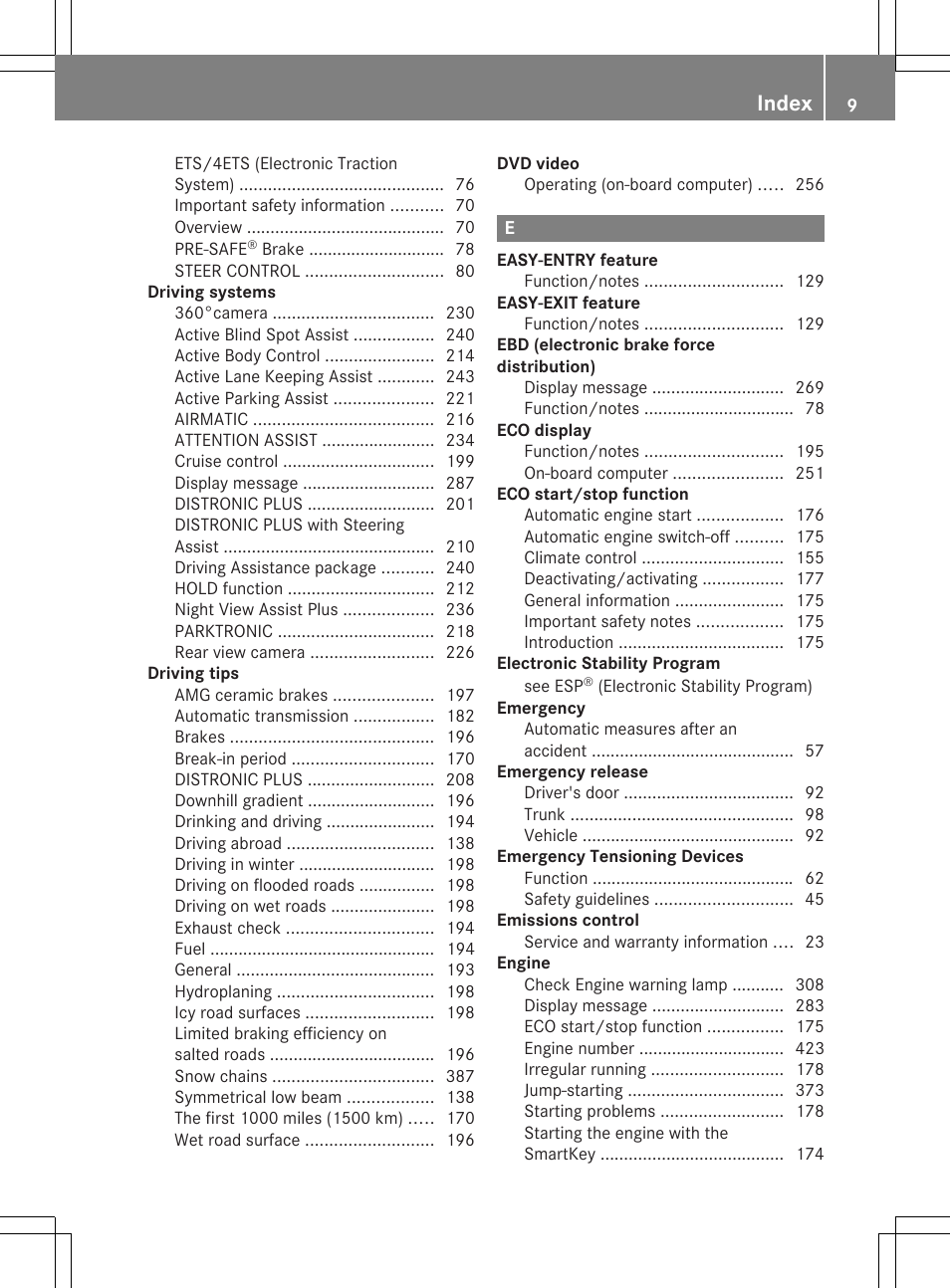 Index | Mercedes-Benz S-Class 2014 Owners Manual User Manual | Page 11 / 434