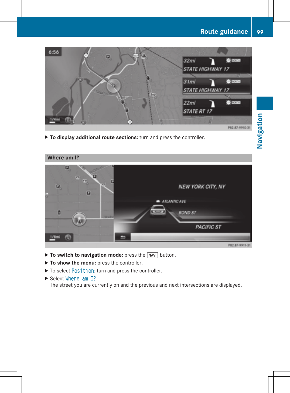 Navi gati on, Route guidance | Mercedes-Benz S-Class 2014 COMAND Manual User Manual | Page 101 / 278
