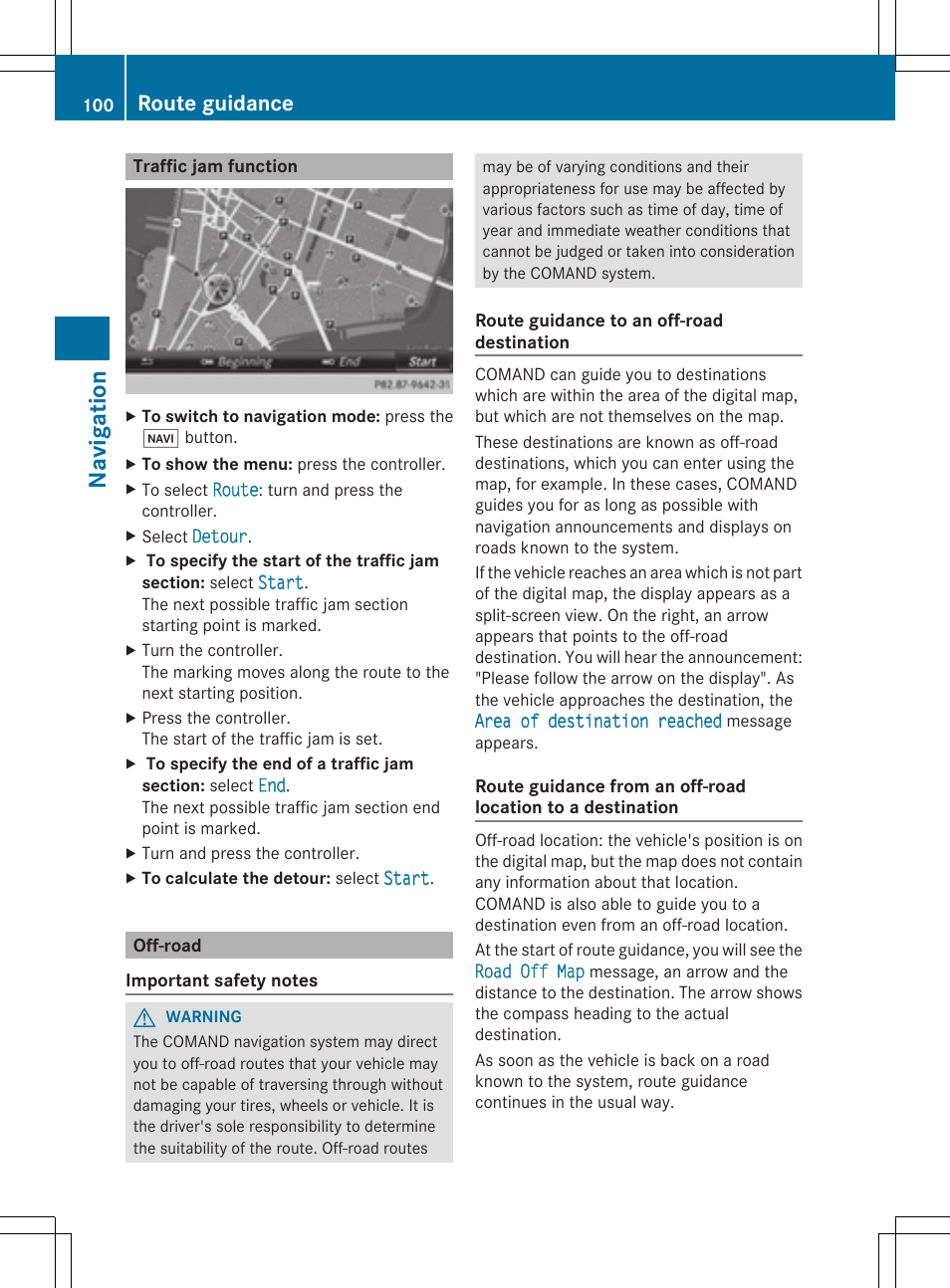 Navi gati on, Route guidance | Mercedes-Benz S-Class 2014 COMAND Manual User Manual | Page 102 / 278