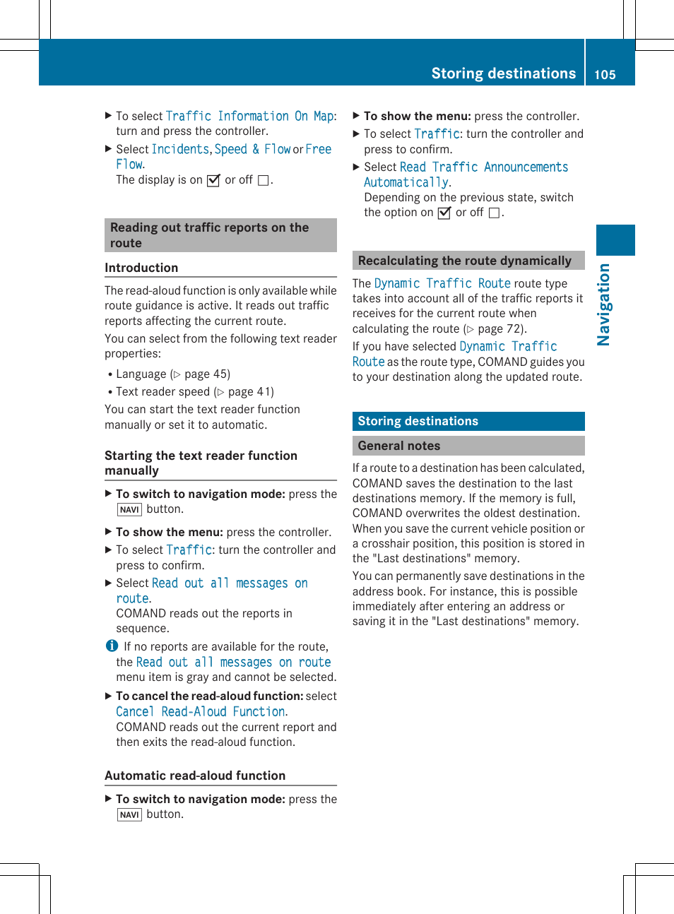 Navigation, Storing destinations | Mercedes-Benz S-Class 2014 COMAND Manual User Manual | Page 107 / 278