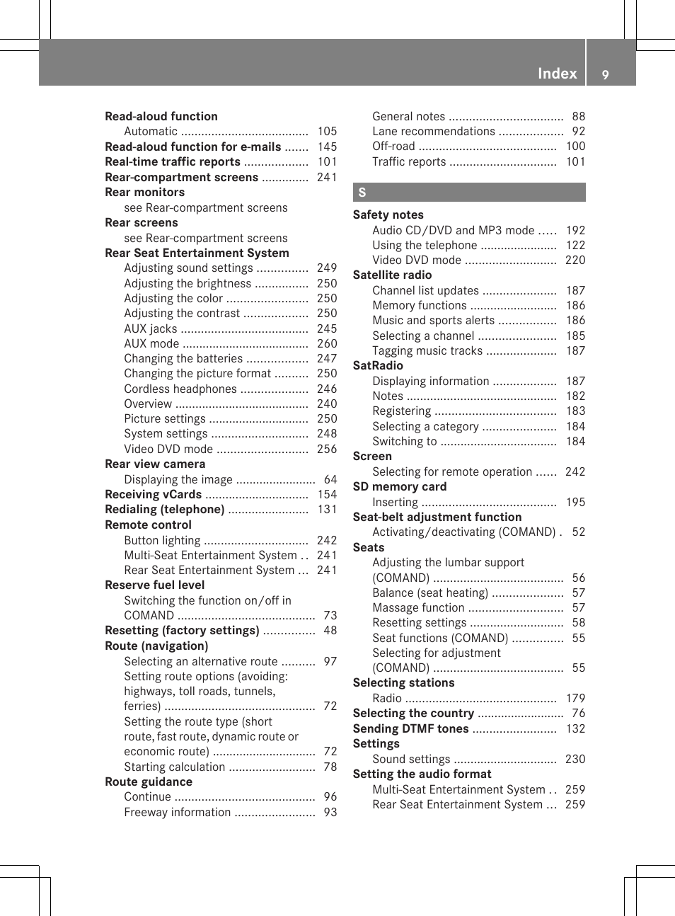 Index | Mercedes-Benz S-Class 2014 COMAND Manual User Manual | Page 11 / 278