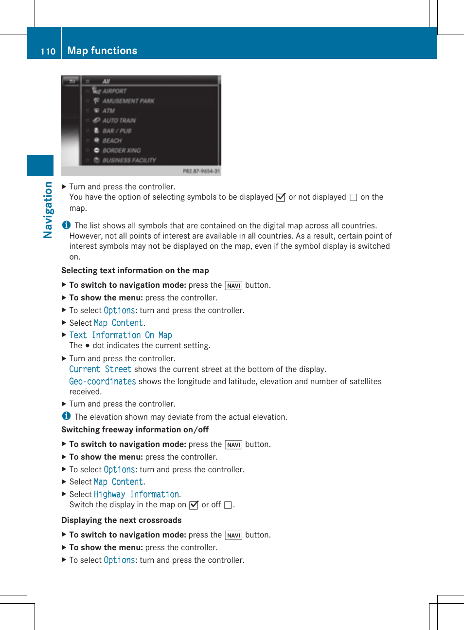 Navigation, Map functions | Mercedes-Benz S-Class 2014 COMAND Manual User Manual | Page 112 / 278