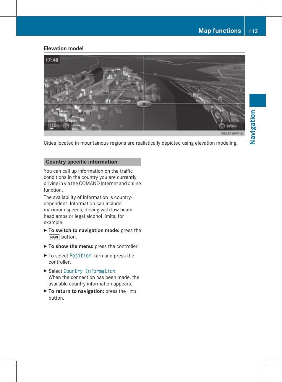 Na viga tion, Map functions | Mercedes-Benz S-Class 2014 COMAND Manual User Manual | Page 115 / 278